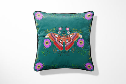 Atlas Moth Dark Green Teal Cushion Cover