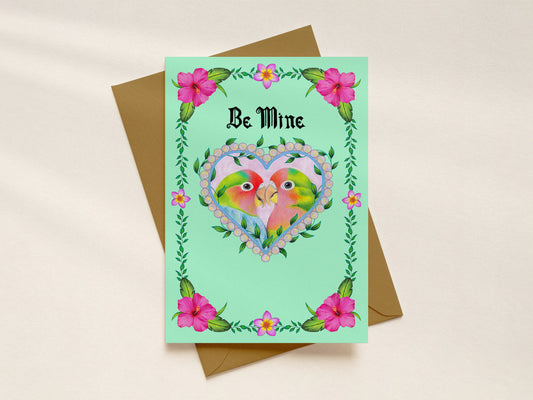 Be Mine Love Birds Greeting Card