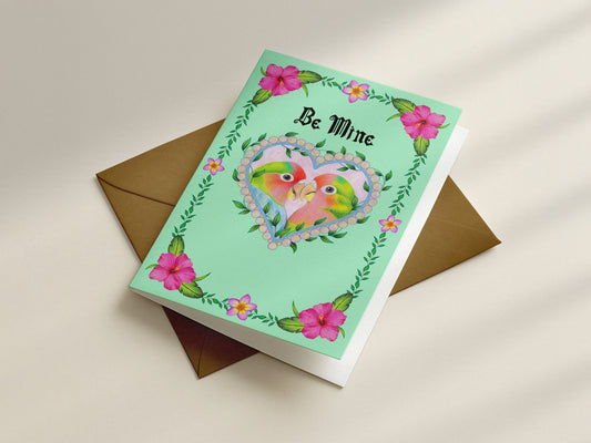 Be Mine Love Birds Greeting Card
