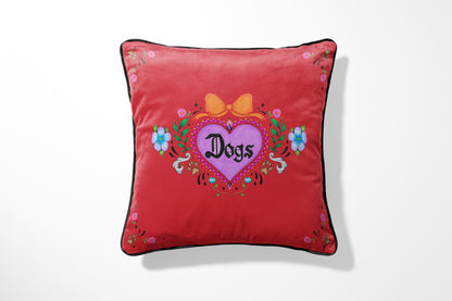 Dogs Red Cushion Cover