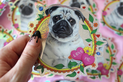 Pug Glitter Vinyl Sticker