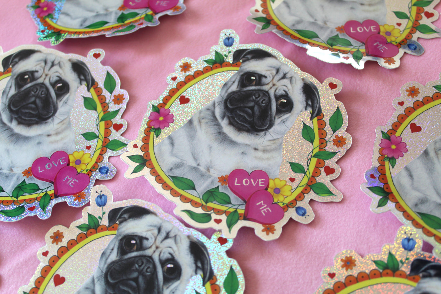 Pug Glitter Vinyl Sticker